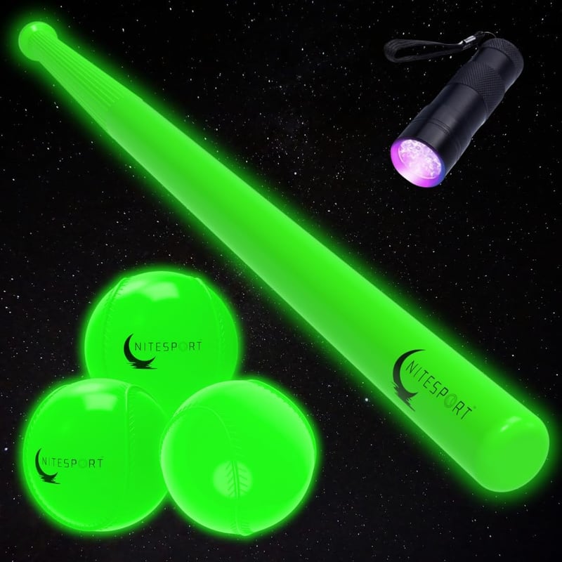 Glow in the Dark Baseball Bat Set with UV Flashlight