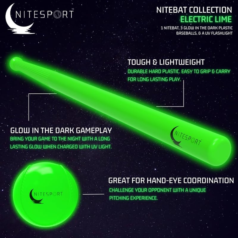 Glow in the Dark Baseball Bat Set with UV Flashlight