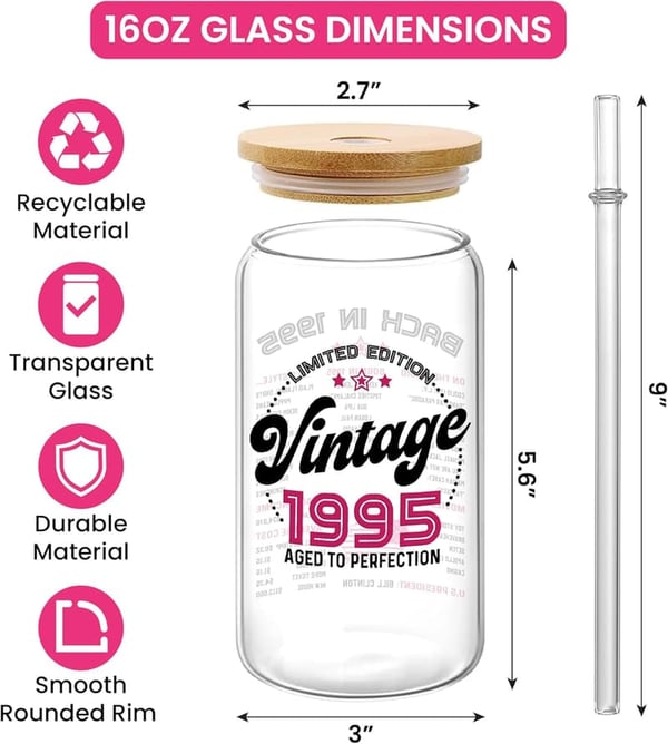 30th Birthday Vintage Glass Cup Gift for Women