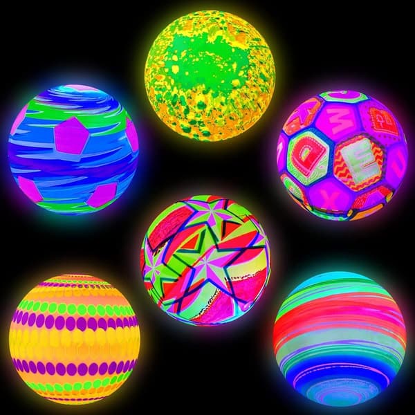 Glow in the Dark Inflatable LED Beach Balls - 6 Pcs Set