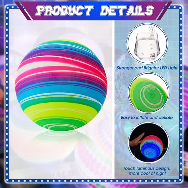 Glow in the Dark Inflatable LED Beach Balls - 6 Pcs Set