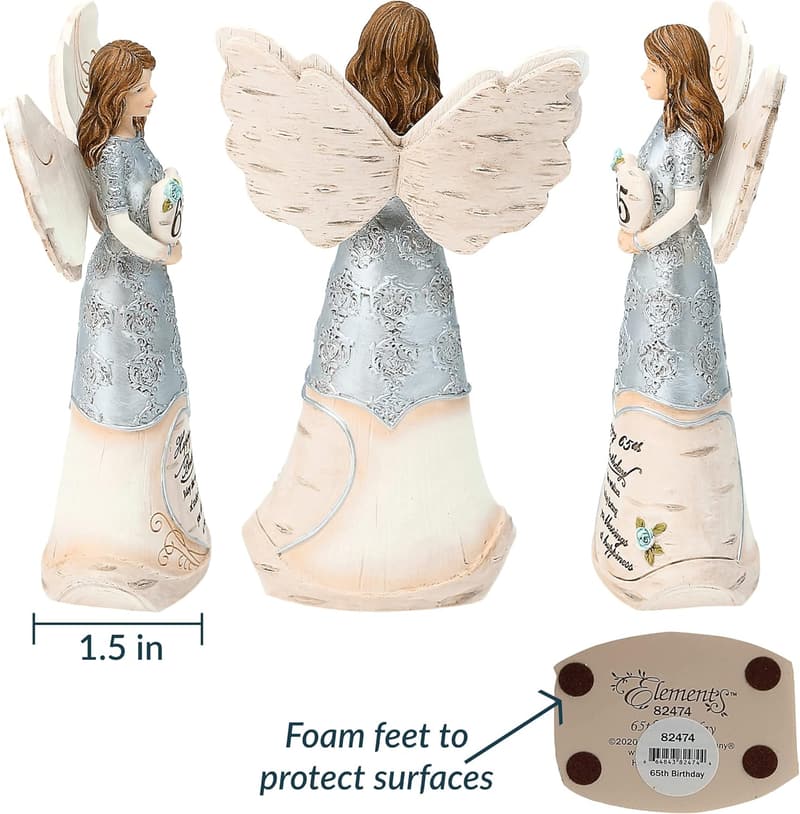 65th Birthday Angel Figurine Holding Heart, Beige