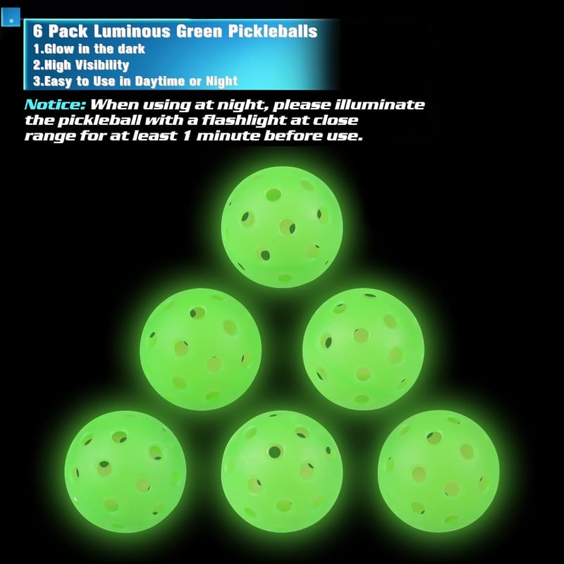 Glow-in-the-Dark Pickleballs 6-Pack for Outdoor Training
