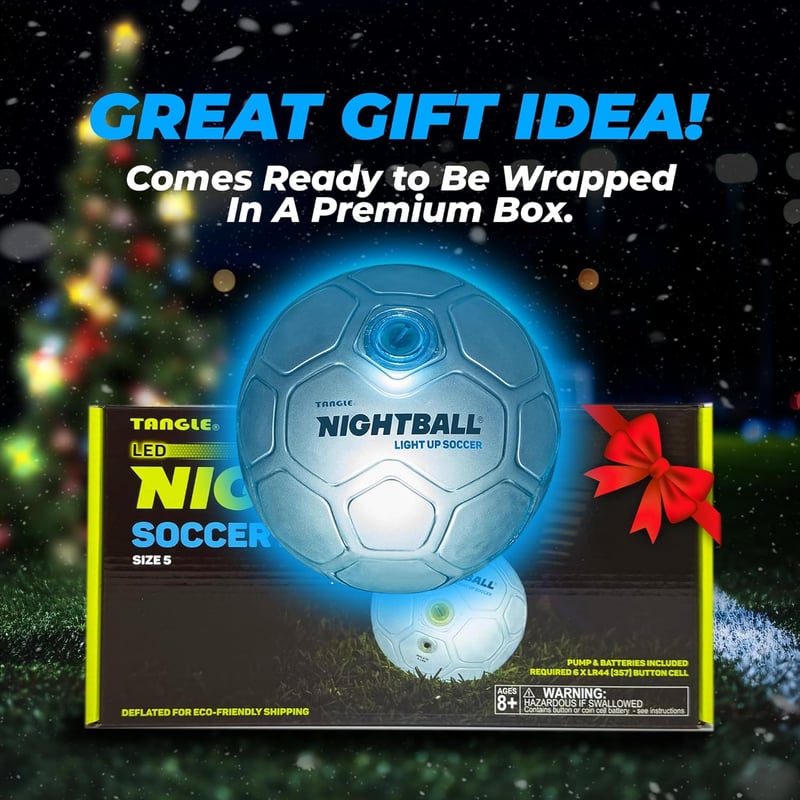 Glow in the Dark Soccer Ball for Kids, Ages 8-15 - Gift Ready