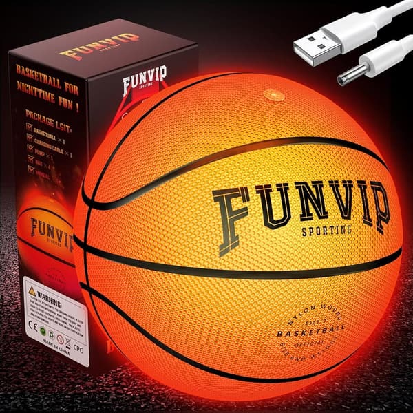 LED Light Up Basketball - Rechargeable Glow in the Dark Toy for Boys