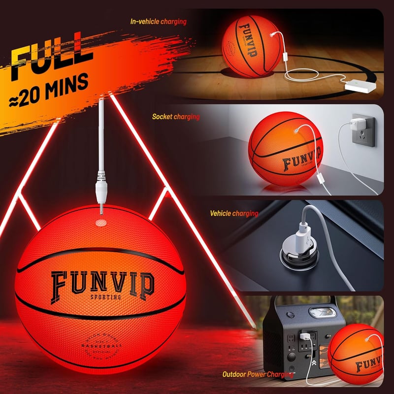 LED Light Up Basketball - Rechargeable Glow in the Dark Toy for Boys