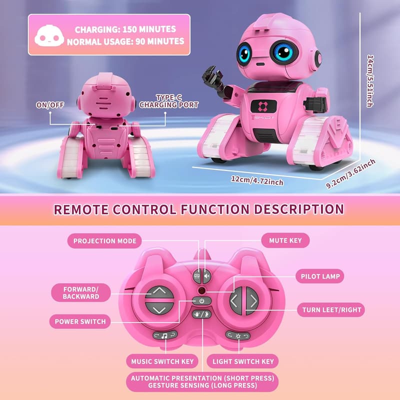Rechargeable Remote Control Robot Toy for Kids, Ages 3-6