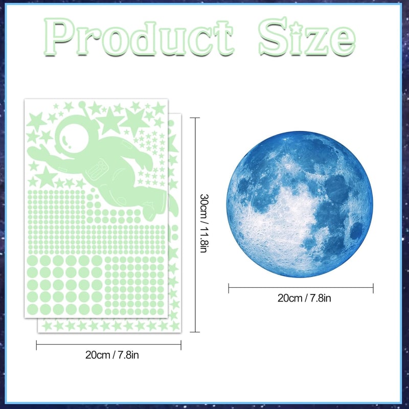 Glow in the Dark Stars & Moon Wall Decals for Kids' Room Decor