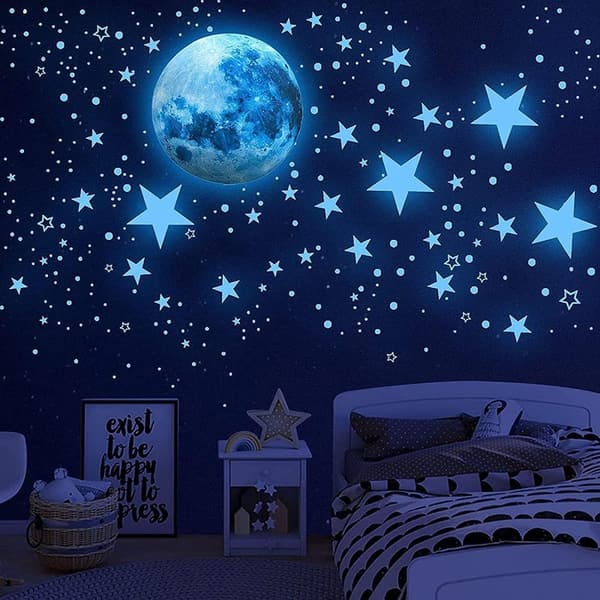Glow in the Dark Stars and Moon Wall Decals for Kids' Rooms