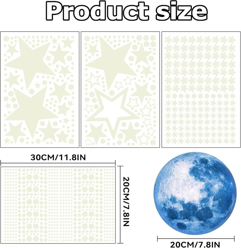 Glow in the Dark Stars and Moon Wall Decals for Kids' Rooms