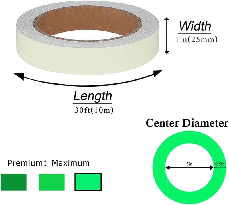 Glow in the Dark Fluorescent Tape - 30 ft x 1 inch, Waterproof