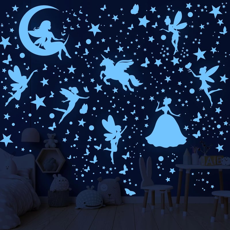 Glow in the Dark Unicorn & Butterfly Wall Decals for Kids