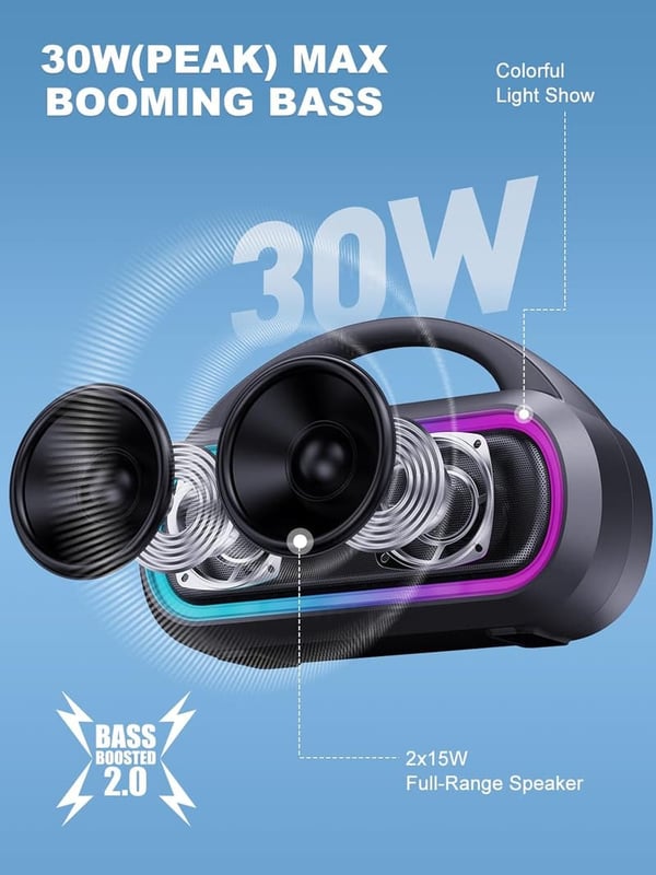 30W Waterproof Bluetooth Speaker with 12H Playtime - Perfect Birthday Gift