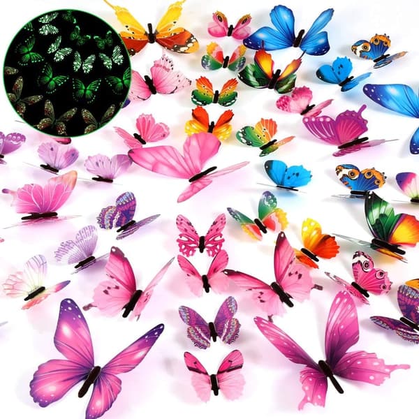 Glow-in-the-Dark Butterfly Wall Decals - 48-Piece Set for Nursery
