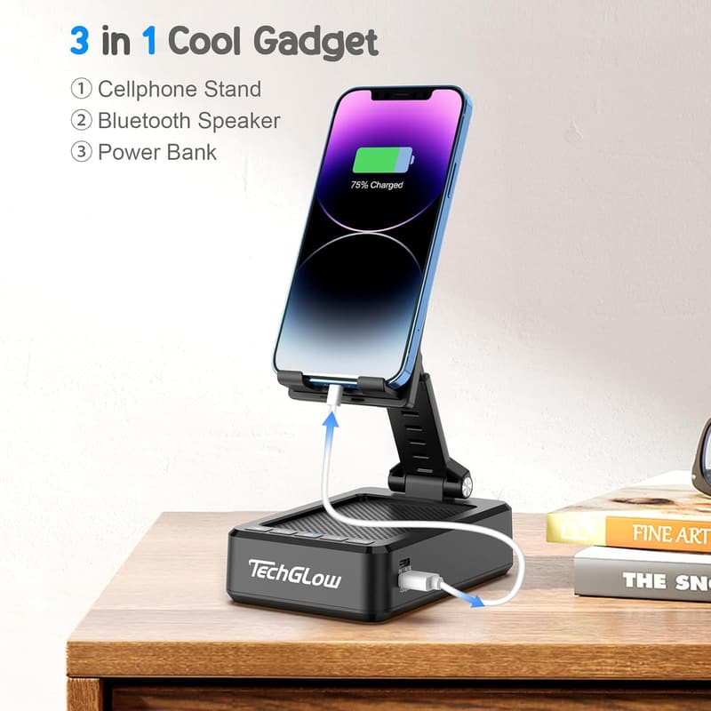 Bluetooth Speaker & Power Bank Cellphone Stand - Cool Tech Gift