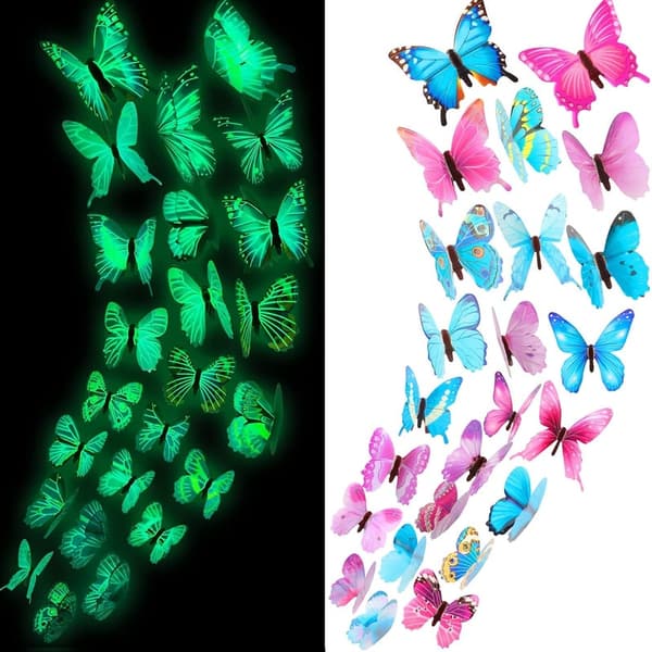 Glow-in-the-Dark 3D Butterfly Wall Decals for Nursery Decor