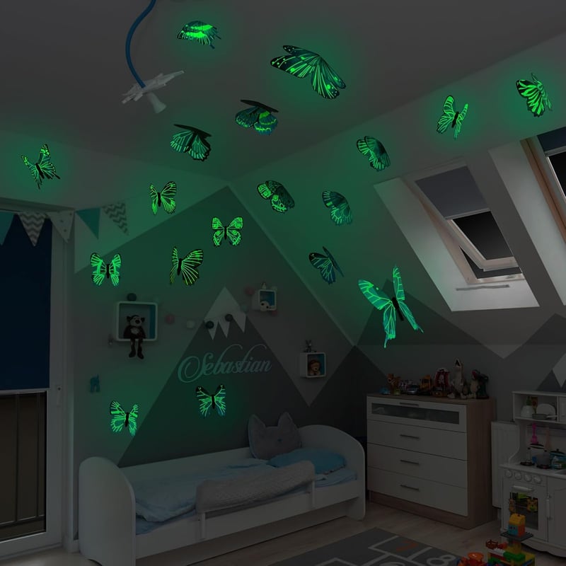 Glow-in-the-Dark 3D Butterfly Wall Decals for Nursery Decor