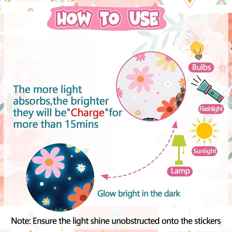 Glow in The Dark Daisy Wall Decals for Kids' Rooms