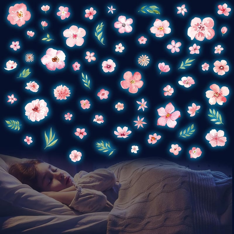 Boho Glow-in-the-Dark Flower Wall Decals for Kids' Rooms
