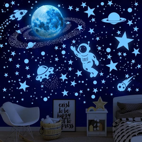 Glow in the Dark Stars & Moon Wall Decals for Kids' Room Decor