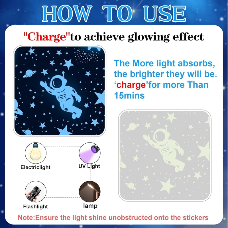 Glow in the Dark Stars & Moon Wall Decals for Kids' Room Decor