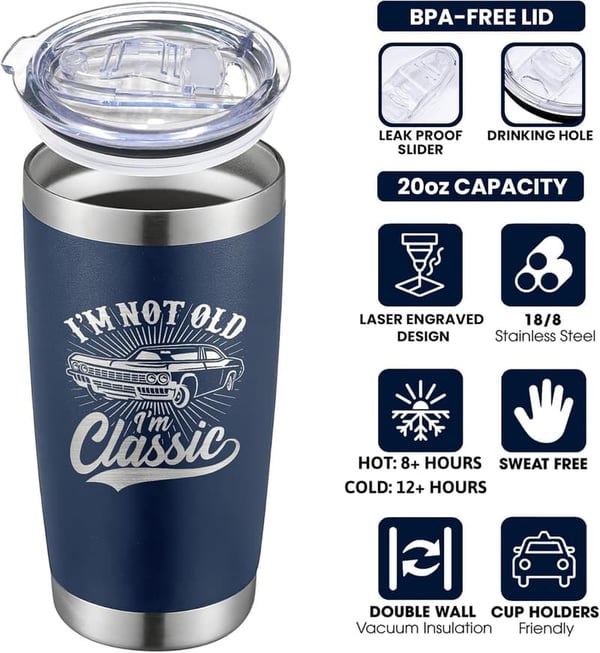 Father's Day Gift - Funny 20 Oz Navy Travel Tumbler for Men