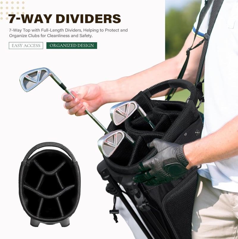 Lightweight Golf Stand Bag with 7-Way Dividers and Pockets