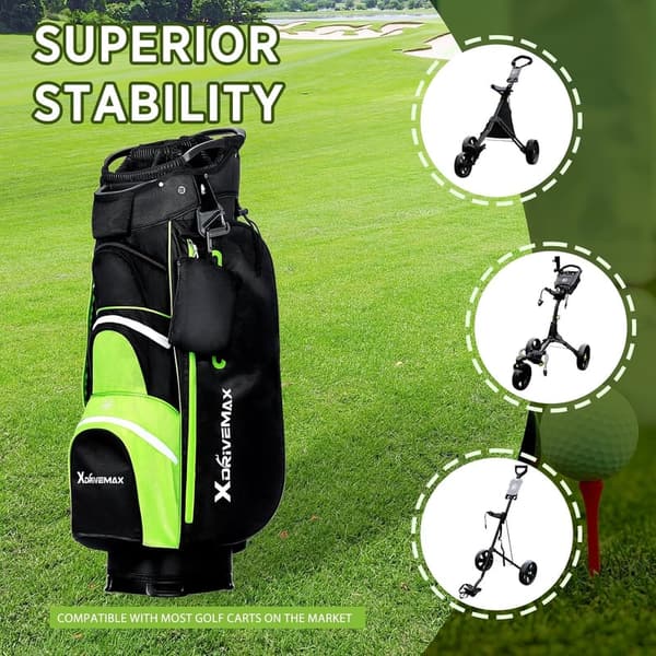Premium 15-Way Golf Cart Bag with Cooler & Rain Cover