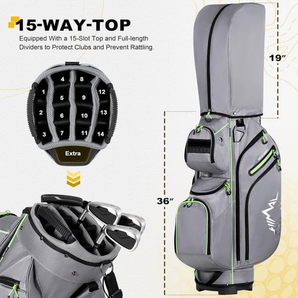 15-Way Golf Cart Bag with Organizer Divider & Rain Cover