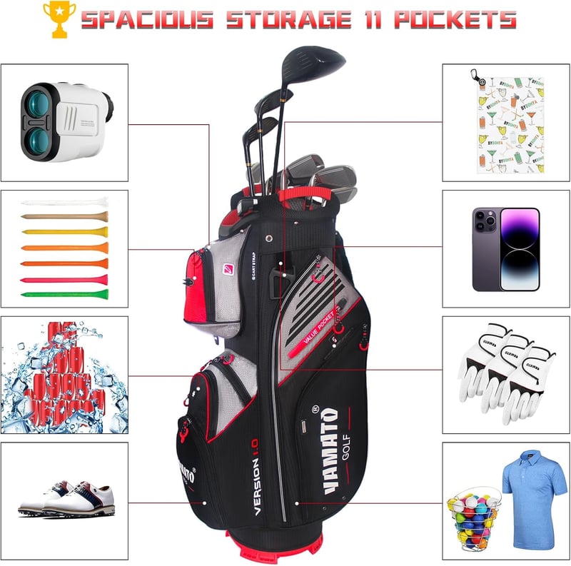 Yamato Golf Cart Bag with 14-Way Divider and Cooler