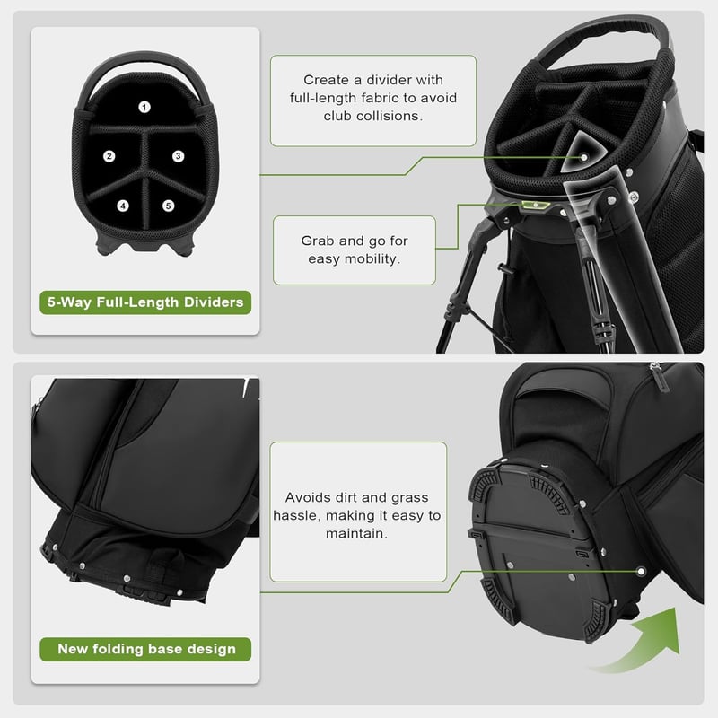 Lightweight Golf Stand Bag with 5-Way Dividers & 8 Pockets