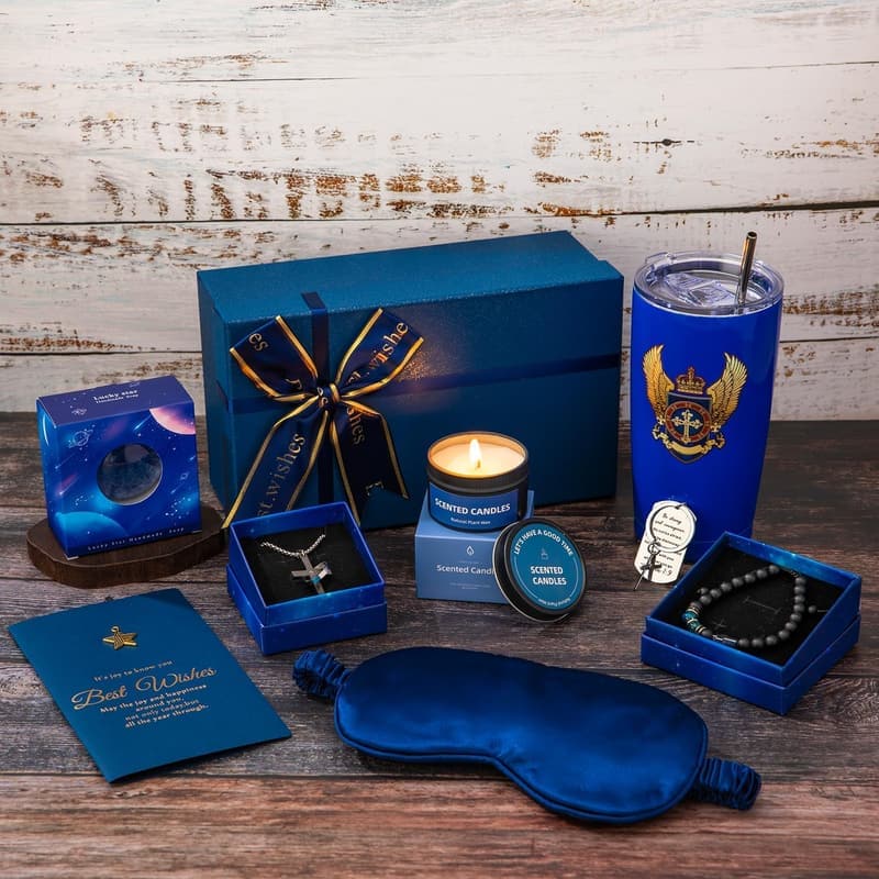 Men's Birthday Gift Basket - Premium Blue Gifts Set for Him