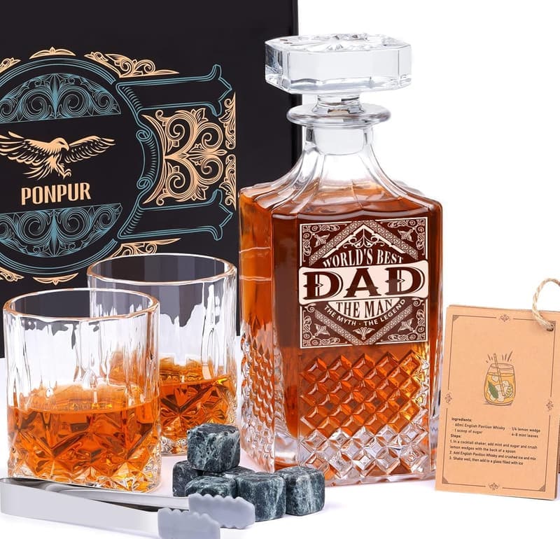 Father's Day Whiskey Decanter Set with 2 Glasses