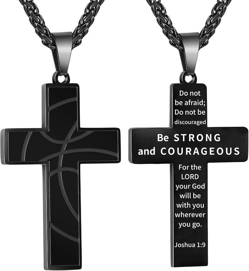 Christian Basketball Cross Necklace for Boys, Stainless Steel Pendant