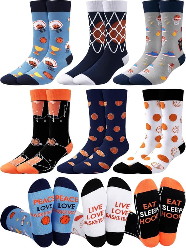 Father's Day Novelty Basketball Socks for Men - 6 Pairs