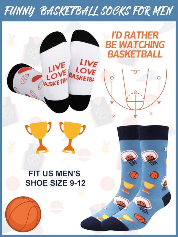 Father's Day Novelty Basketball Socks for Men - 6 Pairs