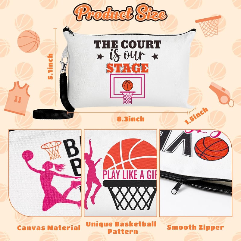 Basketball Team Makeup Bag - 9Pc Inspirational Gifts for Women