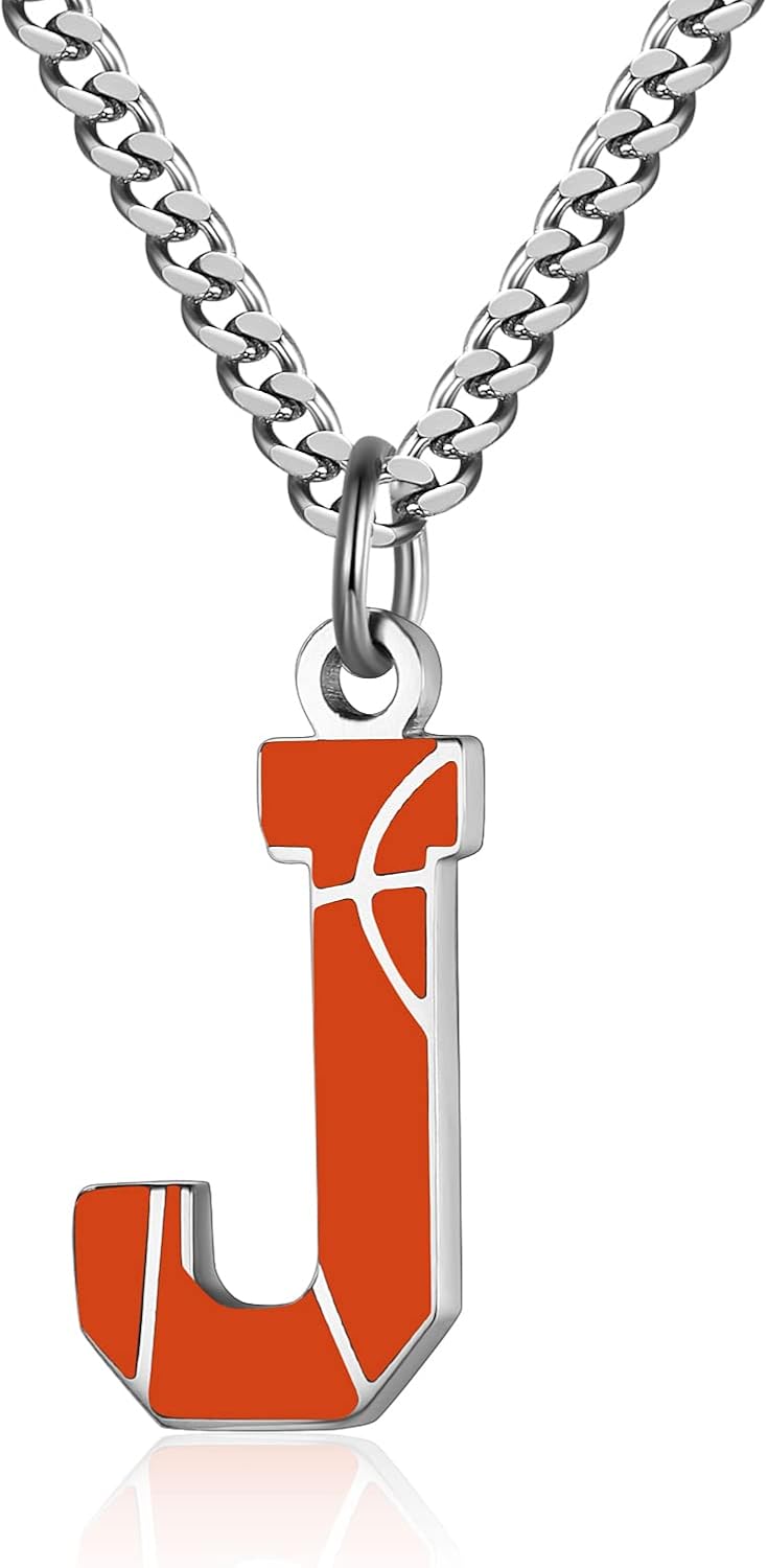 Men's Basketball Letter Necklace - Stainless Steel 22