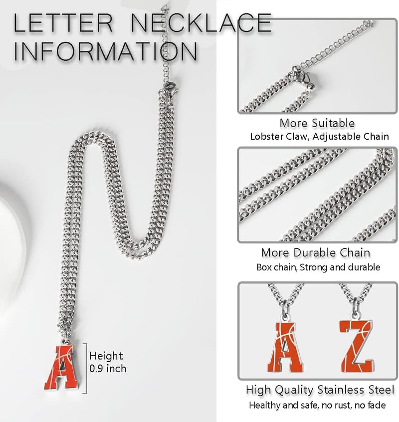 Men's Basketball Letter Necklace - Stainless Steel 22
