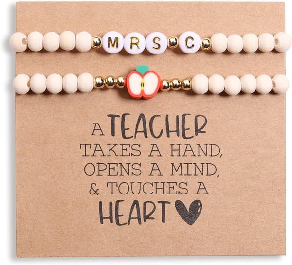 Teacher Appreciation Bracelet Set - Personalized Initial Gifts for Women