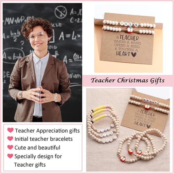 Teacher Appreciation Bracelet Set - Personalized Initial Gifts for Women