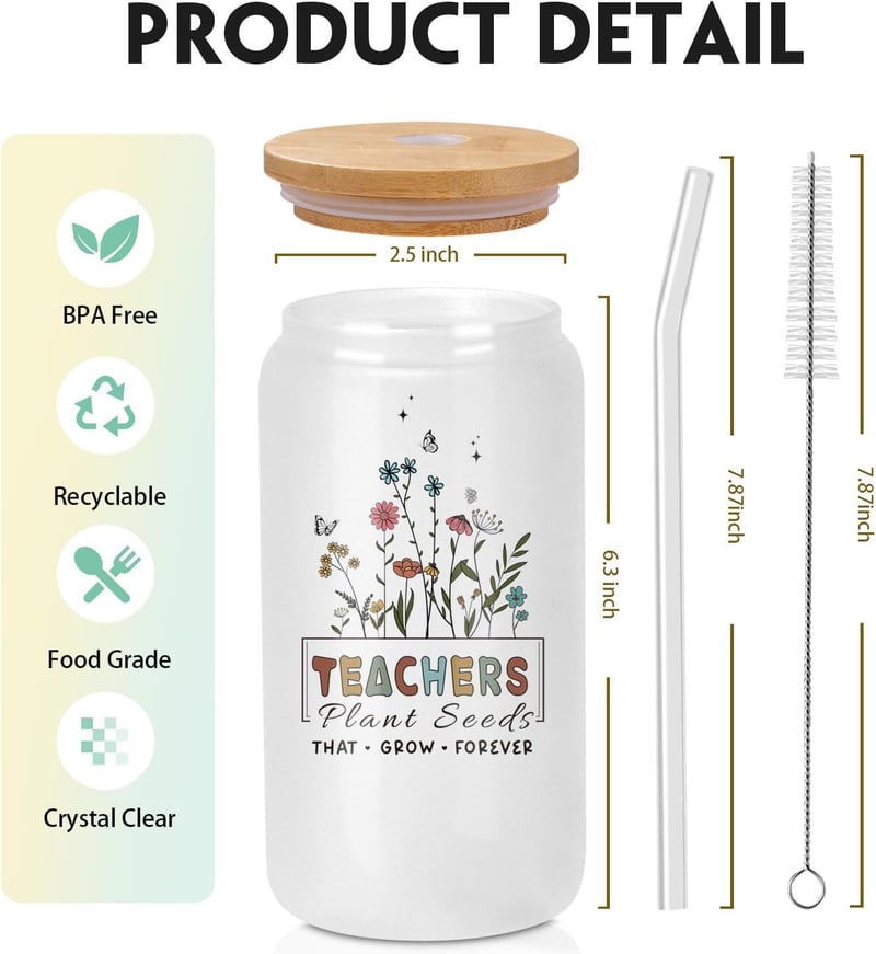 Teacher Appreciation Gifts: Unique 16 oz Frosted Glass Cup for Teachers