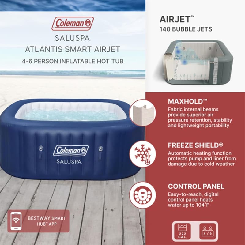 Portable 4-6 Person Inflatable Hot Tub with 140 Jets