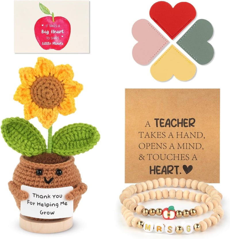 Teacher Appreciation Gift: Personalized Sunflower Doll & Bracelet