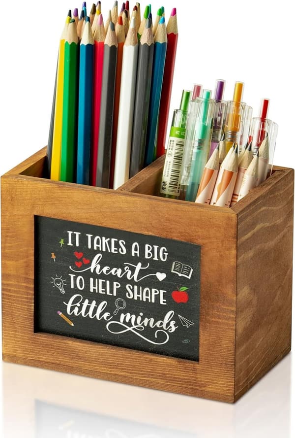 Teacher Appreciation Wooden Pencil Holder - Square Desktop Organizer