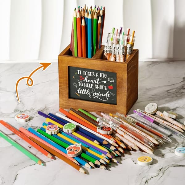 Teacher Appreciation Wooden Pencil Holder - Square Desktop Organizer