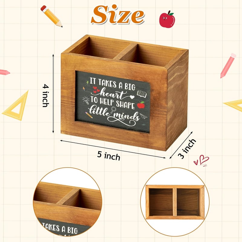 Teacher Appreciation Wooden Pencil Holder - Square Desktop Organizer