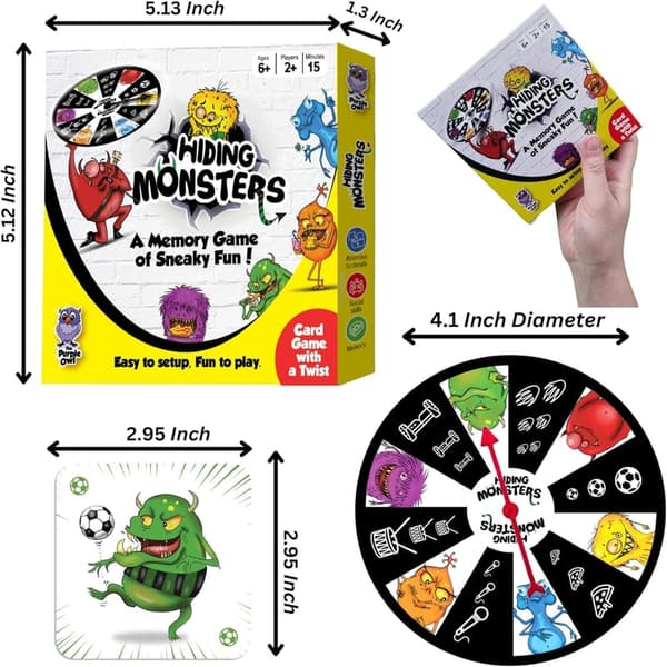 Kids' Hiding Monsters Memory Card Game with Spinner Wheel