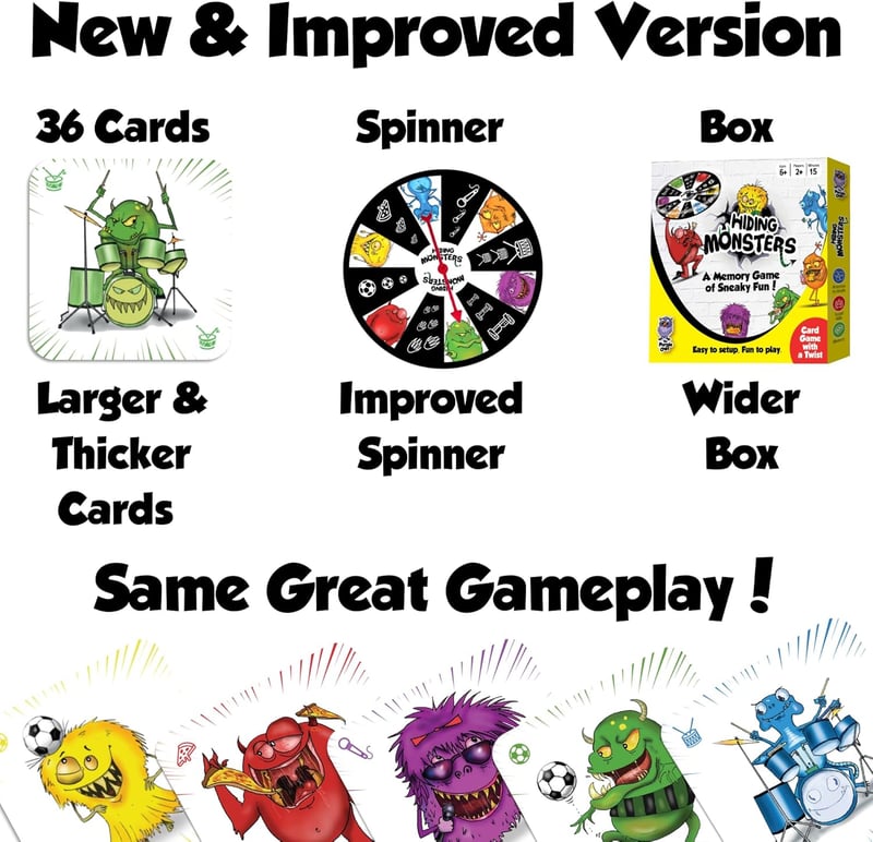Kids' Hiding Monsters Memory Card Game with Spinner Wheel