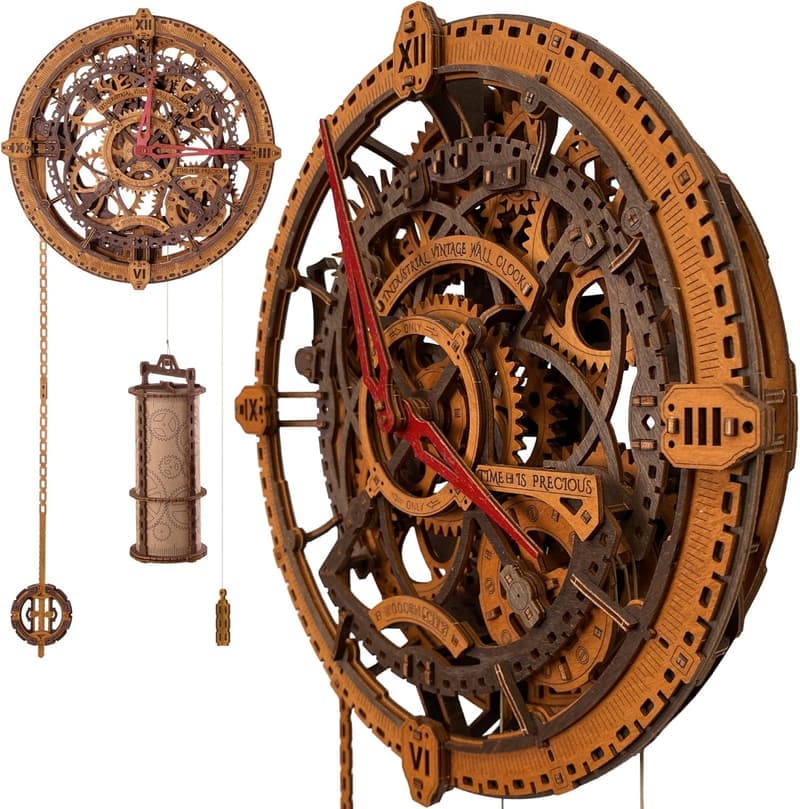 Wooden 3D Puzzle Wall Clock Kit for Adults – Vintage Design